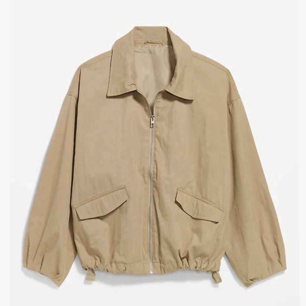Old Navy Jacket Women Beige Full Zip Harrington Cotton Minimalist Size XL NWT